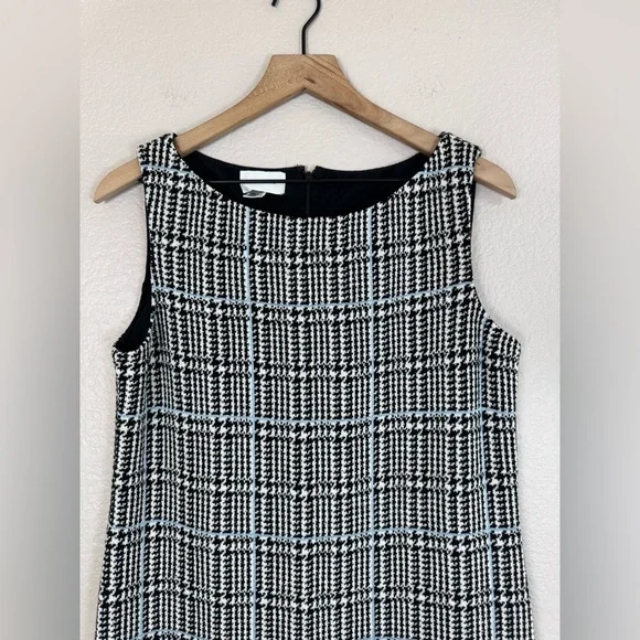 St John Prince Of Wales Black White Houndstooth Wool Shift Dress US 8 $995